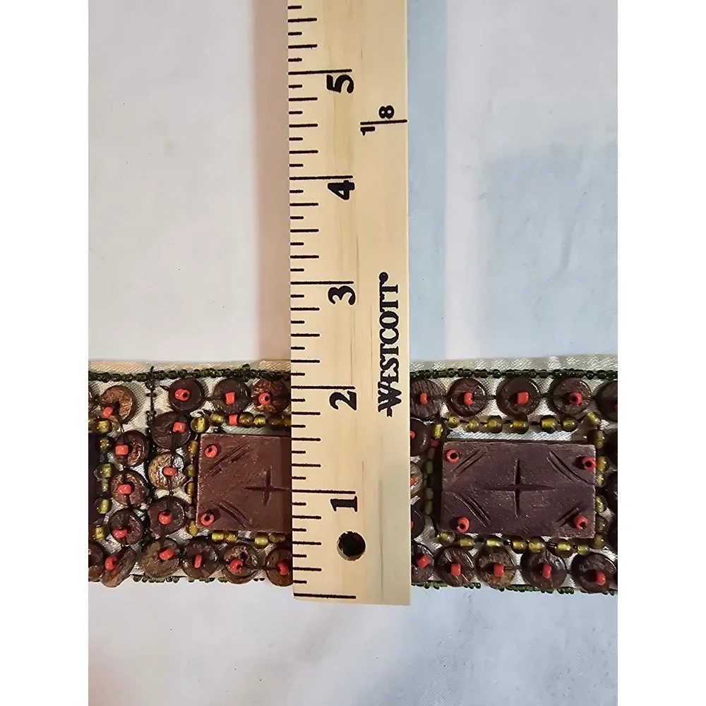 Boho‎ handmade Beaded Wood Square Accent Wide Waist Belt Tie Sash Women